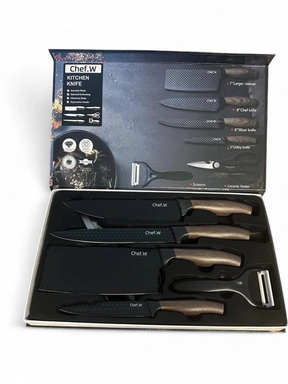 Chef W brand new 6-piece kitchen knife set. New in box.